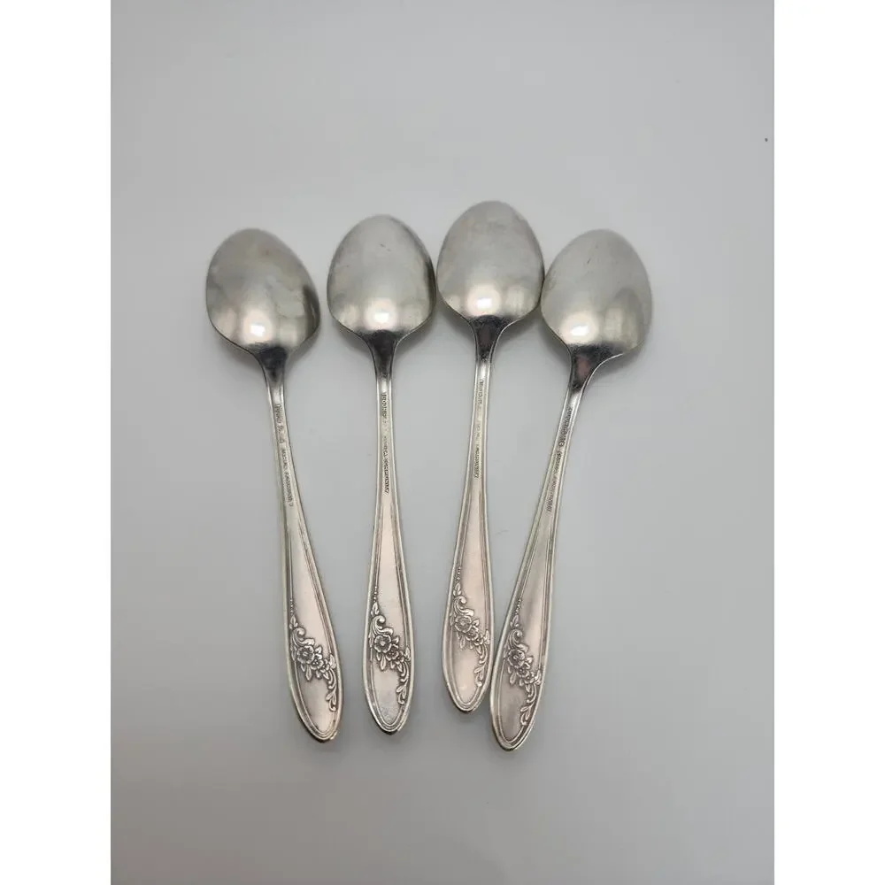 Vtg Lot 4 Oneida Tudor Plate Queen Bess II 6in Teaspoons 1946 Floral Silverplate